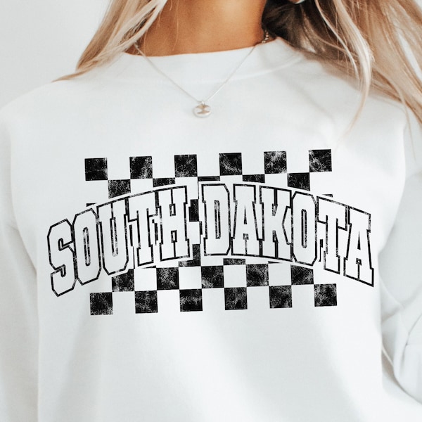 Retro South Dakota png design for sublimation or DTF, Checkered South Dakota png design, Varsity retro sublimation design, Commercial free