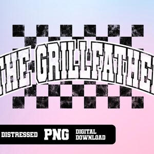 Retro Grillfather png-ontwerp voor sublimatie of DTF, Checkered Grillfather png-ontwerp, Varsity retro sublimatieontwerp, Commercieel gratis png