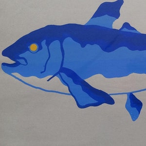 VENTE : Sérigraphie multicouche originale - Poisson, en bleu, variations sur carte d'impression blanche (A2) ou papier beige (plus petit format)