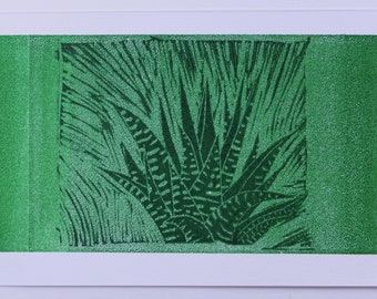 Original hand made cactus lino print greeting card A5