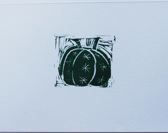 Original hand made cactus/ pumpkin lino print greeting card A5