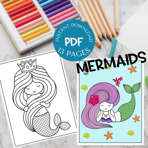 Mermaid Coloring Pages 13 Pages to Color Instant Download