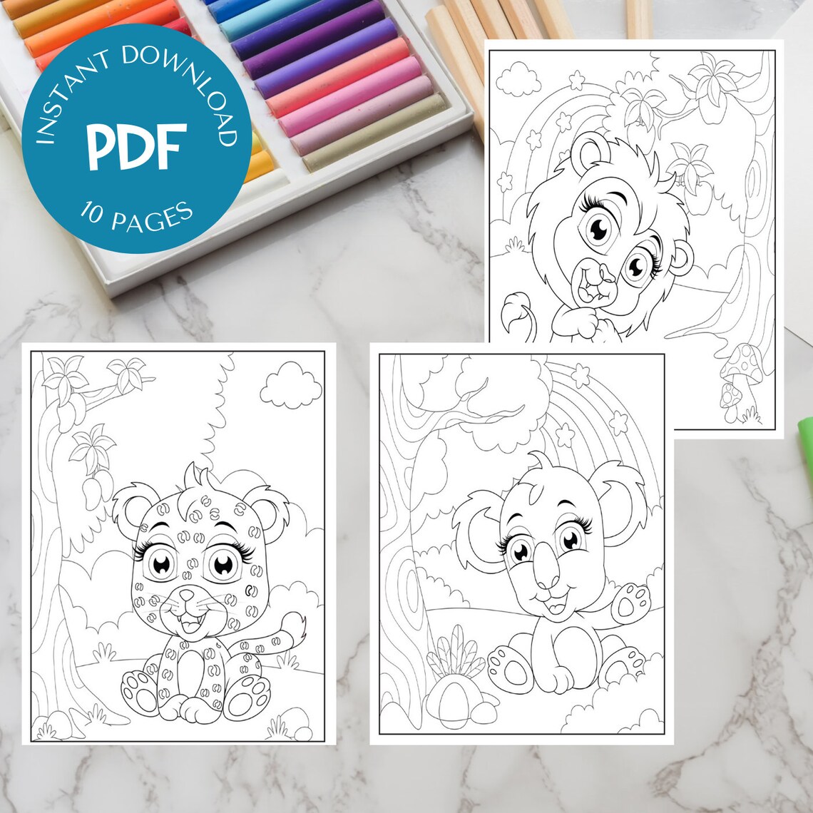 Baby Animal Coloring Pages 10 Pages to Color Instant | Etsy