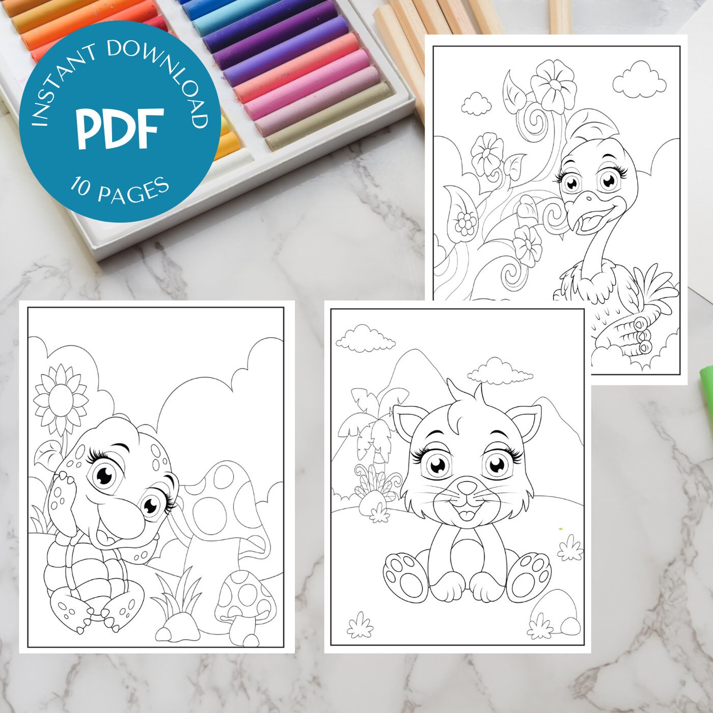 Baby Animal Coloring Pages 10 Pages to Color Instant | Etsy
