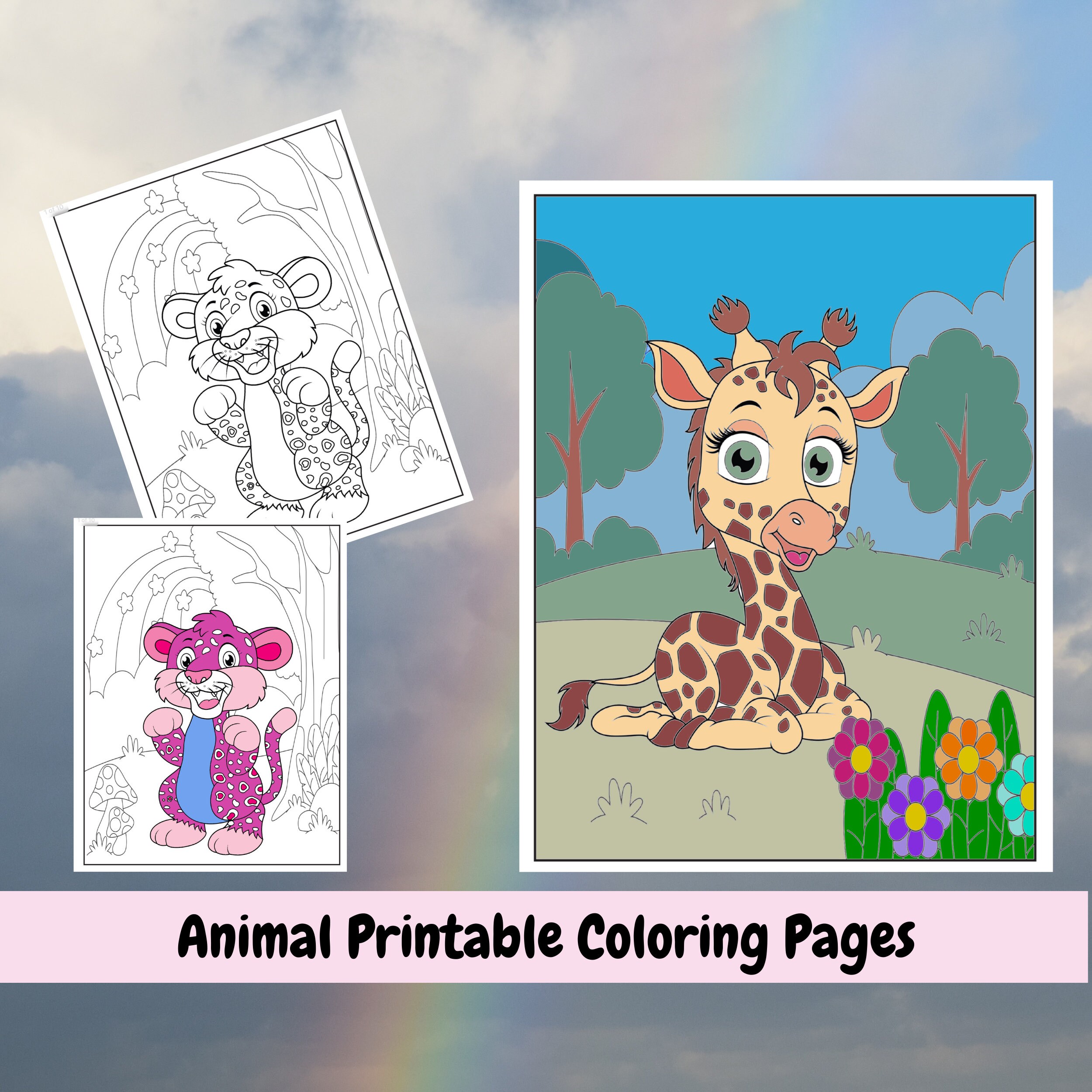 cute baby animal coloring pages instant download 10 pdf etsy canada