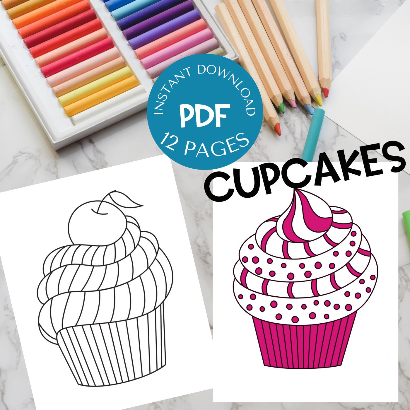 Cupcake Coloring Pages 12Pages to Color Instant Download | Etsy