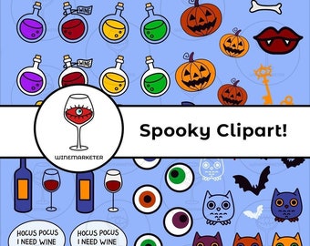 Halloween Clipart | Halloween Wine Clipart | Instant Download | Wine Clipart | Jack O Lantern | Pumpkin Clipart |