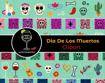 Dia De Los Muertos Clipart | Wine Clipart | Day Of The Dead Clipart | Mexican Clipart | Instant Download
