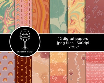 Wine Digital Paper | BOHO Digital Papers | BOHO digital paper | BOHO Pattern | Printable Digital Papers | Digital Paper Bundle