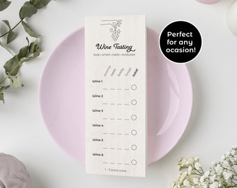 Wine Tasting Score Card -  Printable Wine Tasting Sheet - Birthday party  -  Printable Wine Tasting Card - Instant Download - PDF