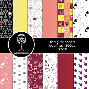 Wine Digital Paper - Wine Lovers - Wine Background - Digital Paper Bundle - JPEG bundle - Wine Art - Papiers numériques imprimables