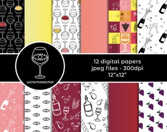 Wine Digital Paper - Wine Lovers - Wine Background - Digital Paper Bundle - JPEG bundle  - Wine Art - Printable digital papers