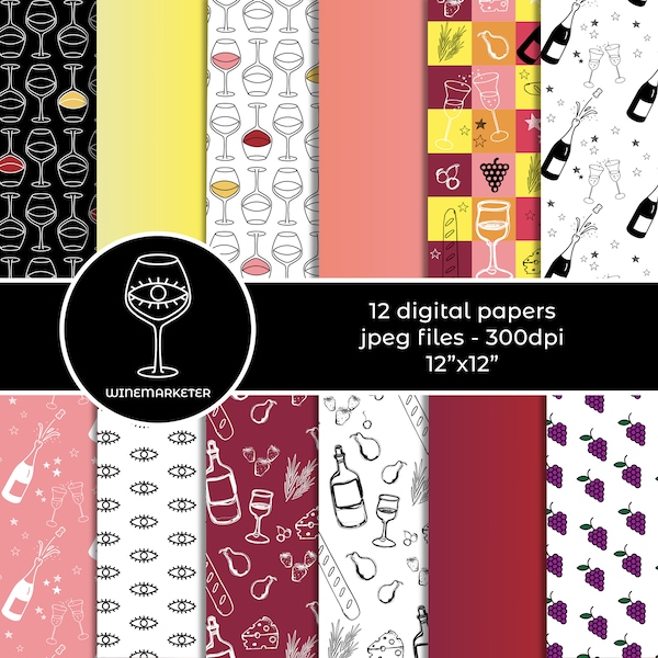 Wine Digital Paper - Wine Lovers - Wine Background - Digital Paper Bundle - JPEG bundle  - Wine Art - Printable digital papers