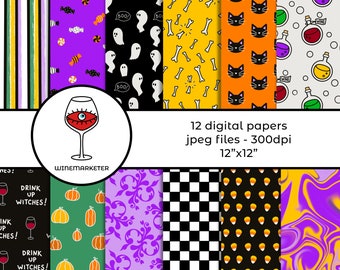 Halloween Wine Digital Paper |Halloween Digital Paper | Spooky Digital Paper | Wine digital scrapbook | JPEG bundle | Digital paper bundle