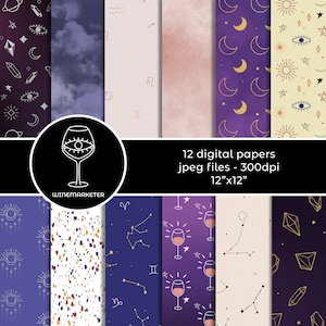 Wine Digital Paper | Celestial Digital Paper | Zodiac Digital Paper | Astrological Digital Paper | Mystical Digital Paper | Astronomy