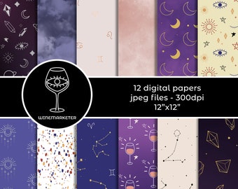 Wine Digital Paper | Celestial Digital Paper | Zodiac Digital Paper | Astrological Digital Paper | Mystical Digital Paper | Astronomy
