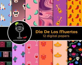 Dia De Los Muertos Digital Paper | Day Of The Dead Digital Paper | Wine Digital Paper | Digital Paper Bundle
