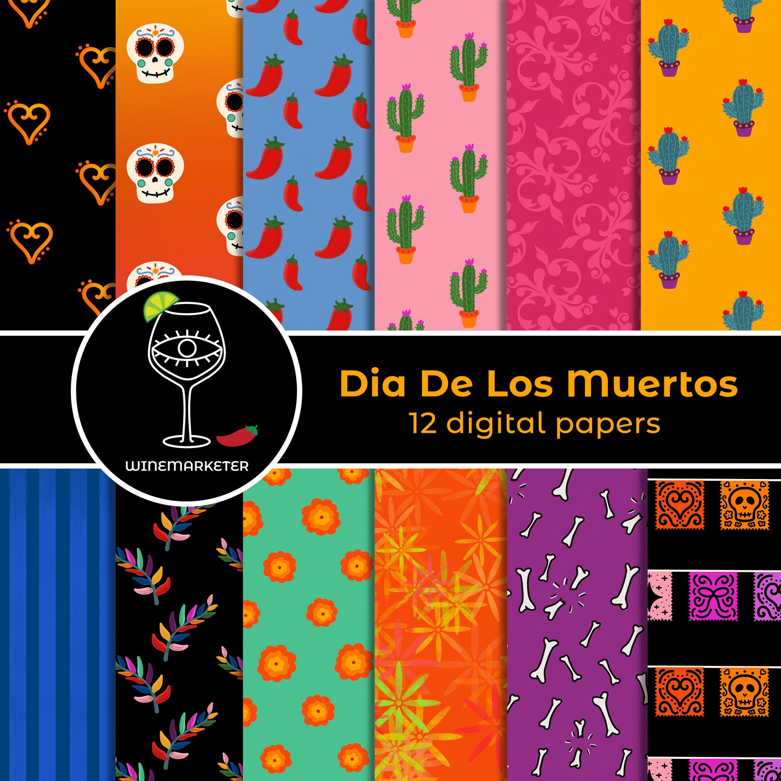 Dia De Los Muertos Digital Paper | Day of the Dead Digital Paper | Wine ...