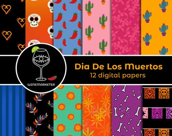 Dia De Los Muertos Digital Paper | Day Of The Dead Digital Paper | Wine Digital Paper | Mexican Digital Papers | Dia de los muertos paper