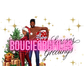 1 carte de Noël noire, cartes de vœux afro-américaines, cartes de Noël pour couple noir, cartes de Noël fille noire