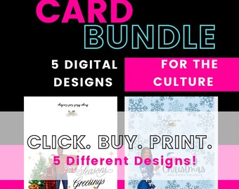 5 Count Digital Bundle - Cartes de Noël noires, Cartes de vœux afro-américaines, Cartes de Noël pour couple noir, Cartes de Noël Black Girl