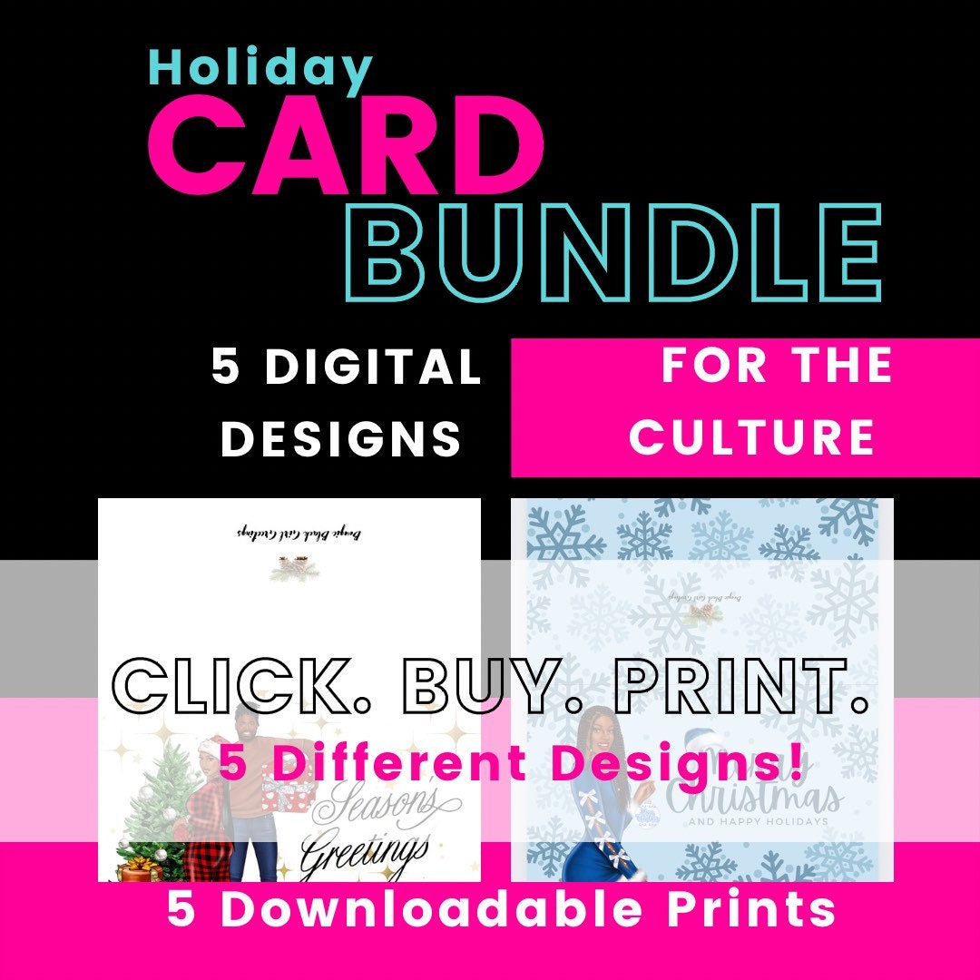 5 Count Digital Bundle - Cartes de Noël noires, Carte de vœux afro-américaine, Cartes de Noël pour couple noir, Cartes de Noël pour fille noire