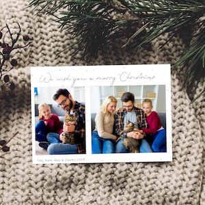 Deux cartes photo de vacances - Cartes de Noël de famille personnalisées simples avec photo et texte personnalisés, carte de voeux imprimée recto-verso