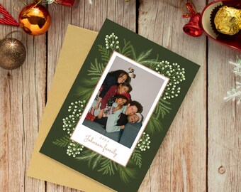 Custom Modern Merry Christmas Photo Card - Customizable Family Holiday Card, Minimalist Christmas card, Personalized Greeting Card