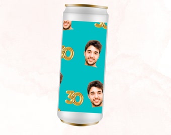 Custom 30th Birthday Skinny Can Stickers with Face photo- Personalized Party Favors,  Personalized Skinny Can Sticker w/ Photo, 30 Balloons