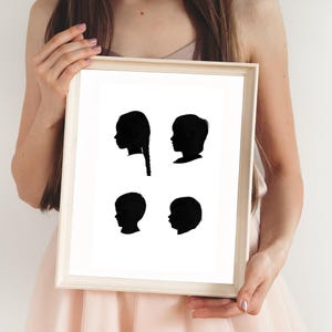 Custom Silhouette Side Profile Portrait - 4 kids, Digital Download,  Gift for Parents, Grandparents, Keepsakes, Family Portraits, Wall Art