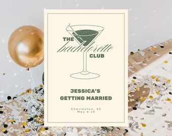 Bachelorette Party Itinerary Template, Martini Girls Trip Travel Invitation, DIY Bachelorette Trip,  Customizable Canva Digital Download