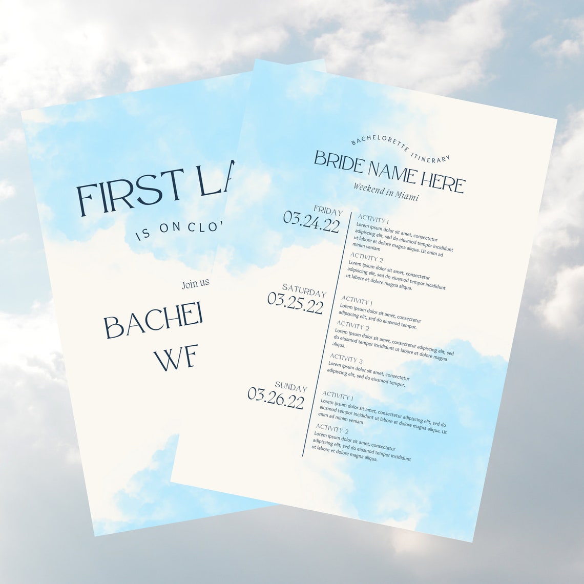 Bride is on Cloud 9 Bachelorette Invite and Itinerary Light - Etsy