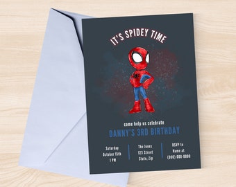 It's Spidey Time Editable Birthday Invitation Template, Printable or Digital Custom Birthday Invite, Spidey and His Amazing Friends