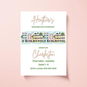 Charleston Bachelorette Einladung & Details, Rainbow Row Reiseplan Vorlage, DIY Reiseplan für Mädchen, Canva Digital Download