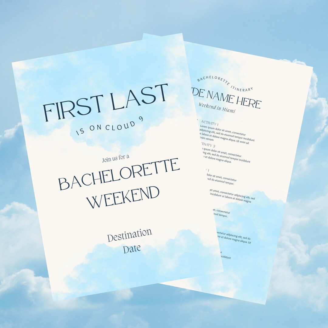 Bride is on Cloud 9 Bachelorette Invite and Itinerary Light - Etsy