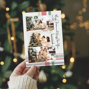 Cartes photo personnalisées pour les fêtes - Cartes de Noël modernes et minimalistes avec photo et texte personnalisés, carte de voeux imprimée recto-verso