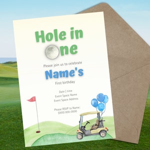 Hole in ONE Birthday Invitation - Digital Download, First Birthday Party, Golf Theme 1st Birthday, Personalized Birthday Invitation