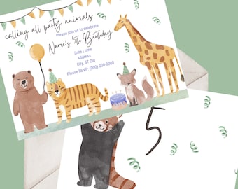 Calling all Party Animals  Birthday Invitation | Zoo Animals Birthday | Safari birthday | Wild Animals Birthday | Custom Birthday Party