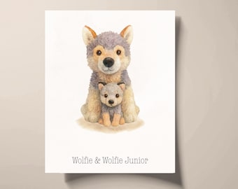 Custom Stuffed Animal Portrait, Watercolor 2 Toys Illustration Keepsake, Plush Toy Art, Nursery Print