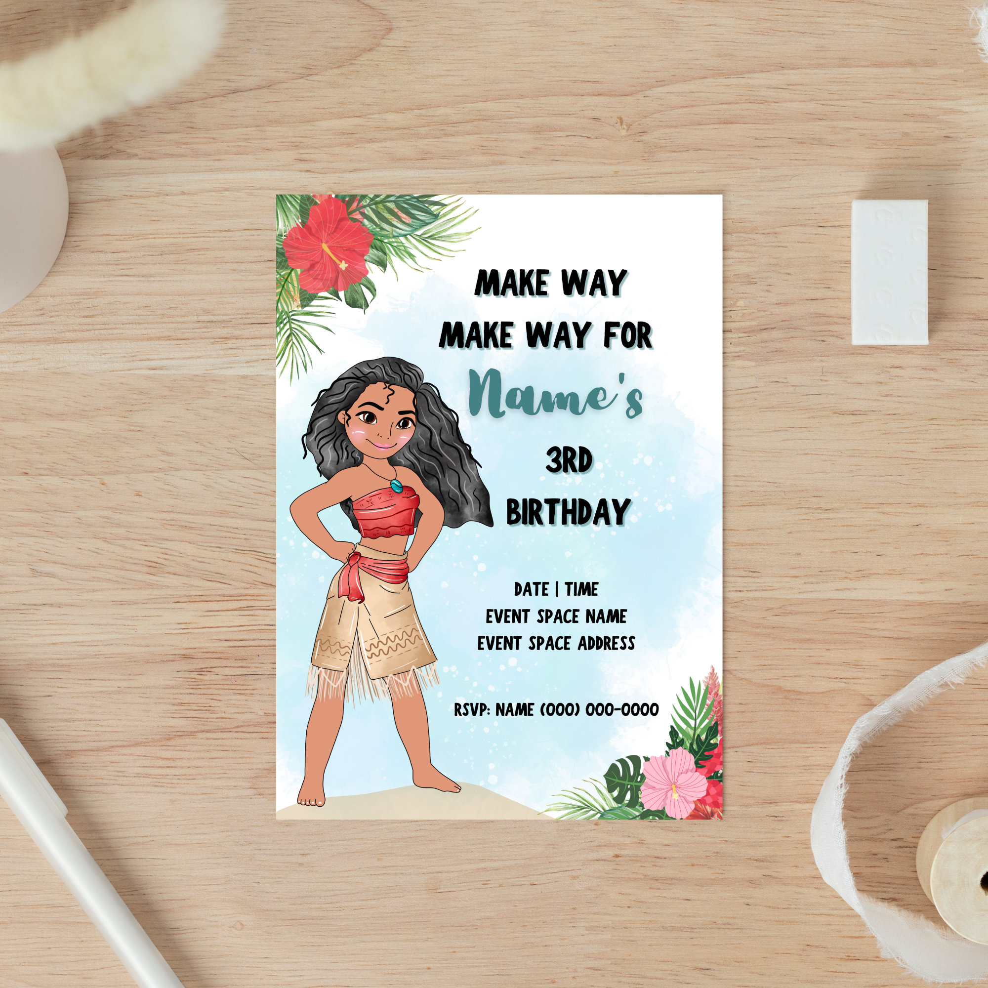 Moana Editable Birthday Invitation Template, Printable or Digital ...
