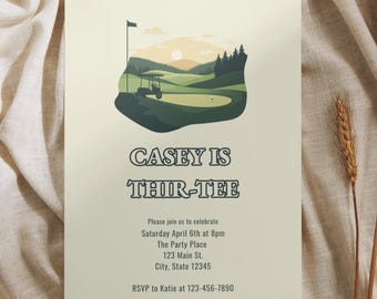 Golf-Geburtstagseinladung, Golf-Motto-Party zum 30.Geburtstag, bearbeitbare Canva-Vorlage, anpassbarer Sofort-Download