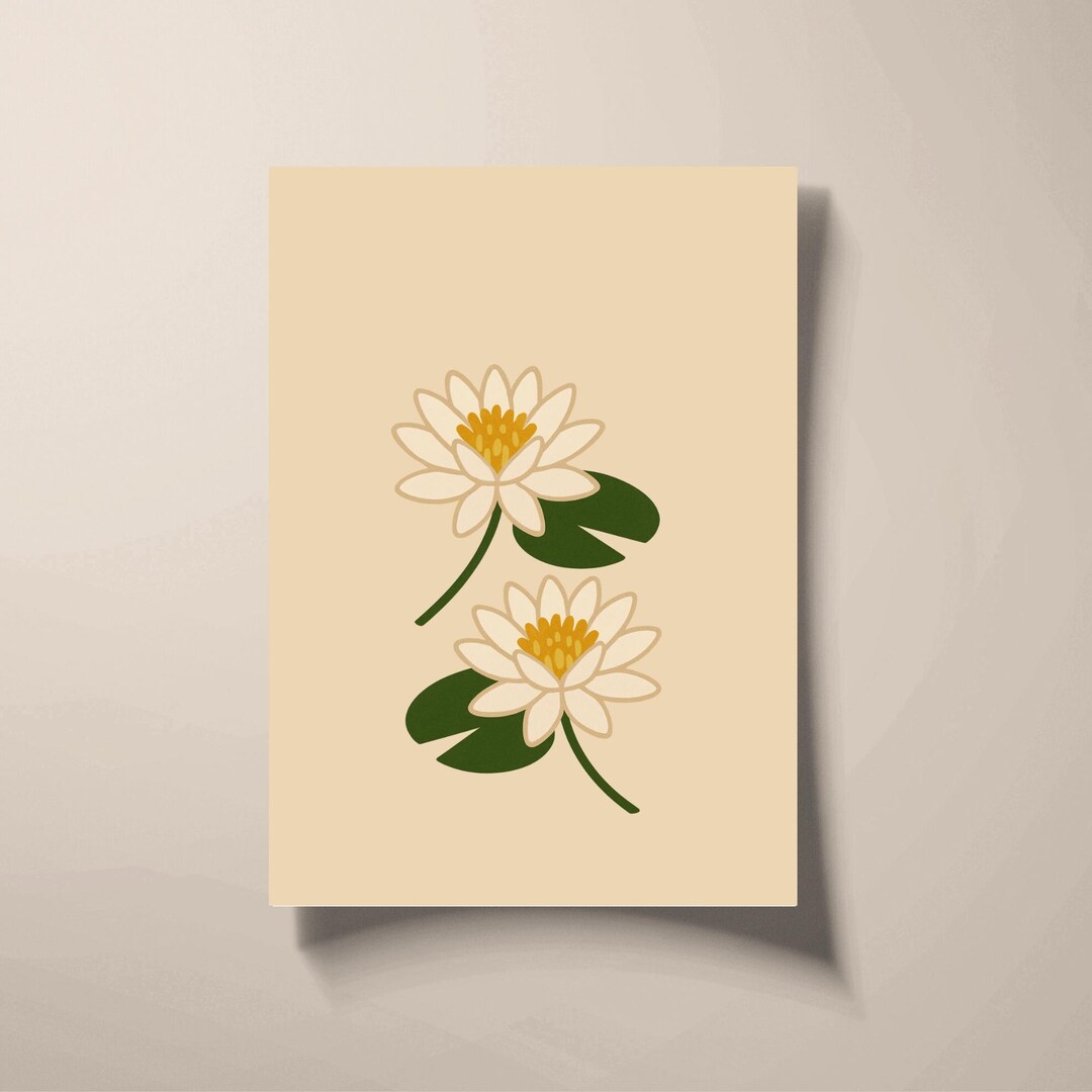 July Birth Flower Art • Water Lily Print • Mid Century Modern Wall ...