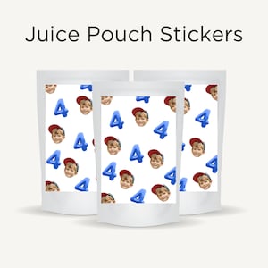 Personalized Juice Pouch Stickers, Capri Sun Stickers, Birthday Party Printed Juice Pouch Labels, Face and Balloon Design