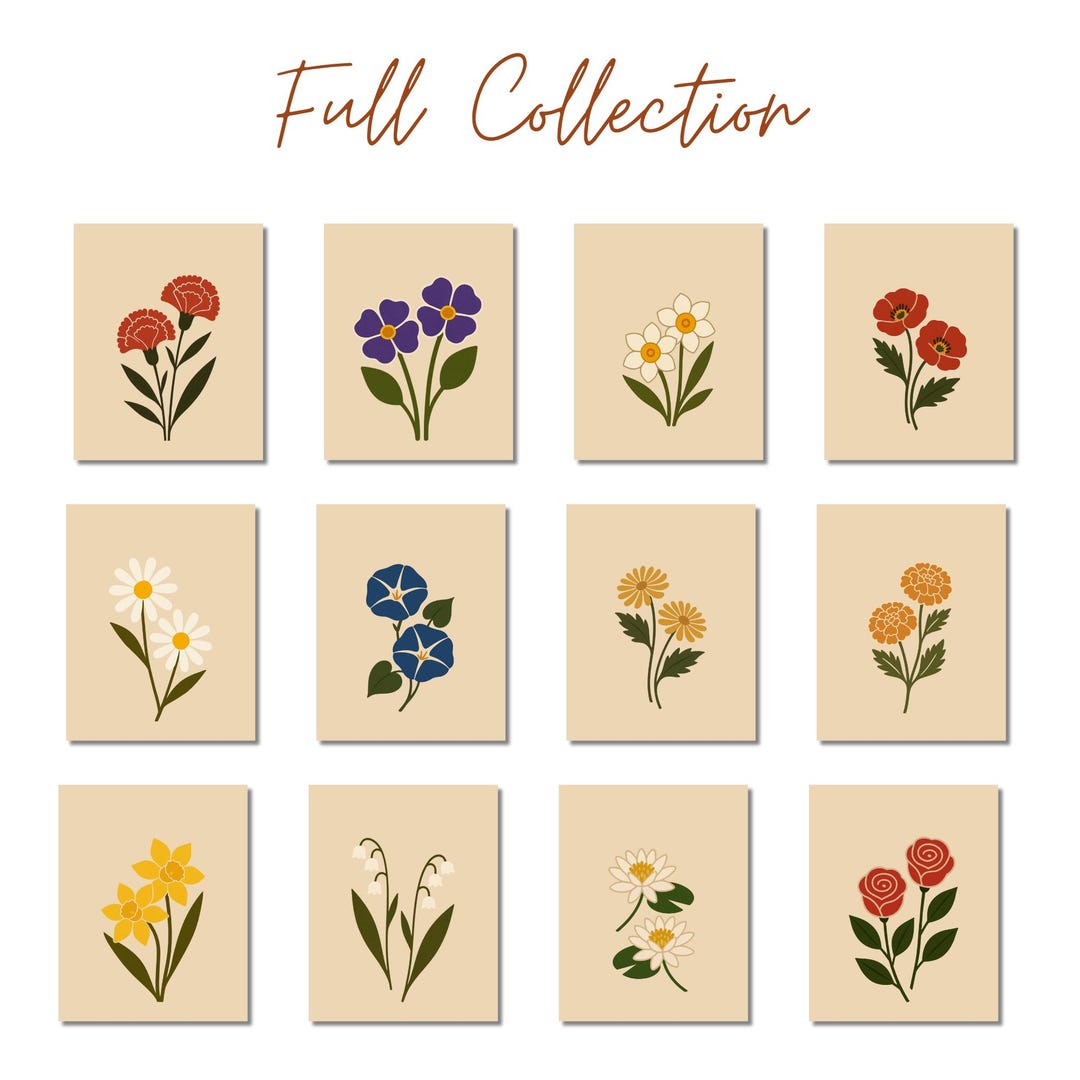 Mid Century Modern Floral Wall Art • Botanical Print Set • Birthday ...