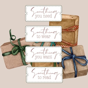 Santa&#39;s Special Gift Tags, &quot;Something You Want, Need, Wear & Read&quot; Holiday Present Stickers, Personalized  Gift Tag Stickers, Christmas Gift