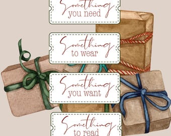 Santa's Special Gift Tags, "Something You Want, Need, Wear & Read" Holiday Present Stickers, Personalized  Gift Tag Stickers, Christmas Gift