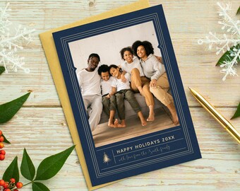 Custom Modern Merry Christmas Photo Card - Customizable Family Holiday Card, Minimalist Christmas card, Personalized Greeting Card