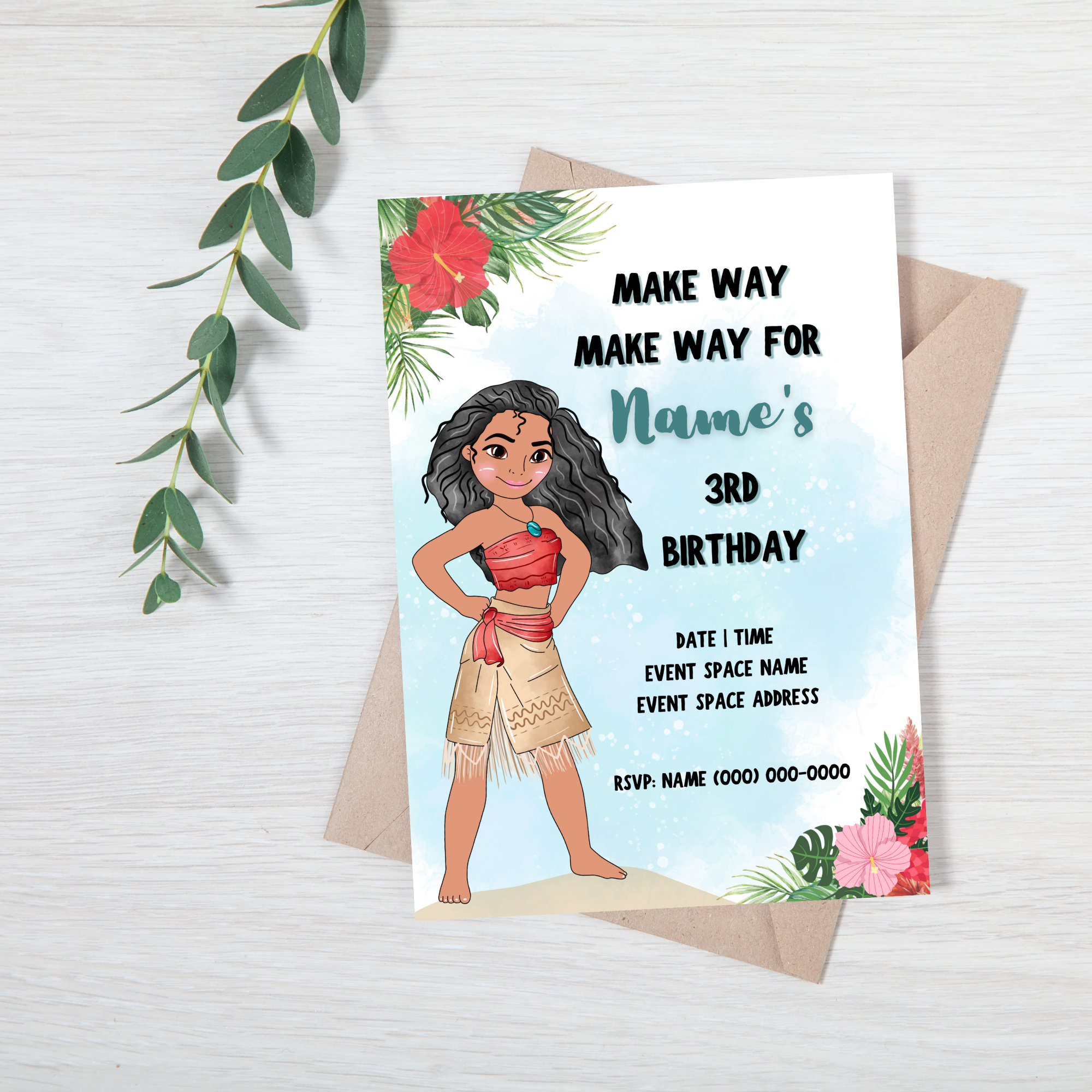 Moana Editable Birthday Invitation Template, Printable or Digital ...
