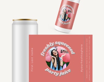 Personalized Pink Skinny Can Label, Modern Bachelorette Theme, Customized Seltzer Label, Skinny Can Sticker, Personalize Photo Can Label