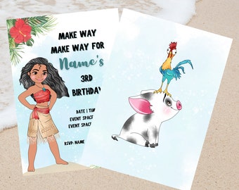 Plantilla de invitación de cumpleaños editable de Moana, invitación de cumpleaños de Moana personalizada imprimible o digital, invitación de cumpleaños de Moana Clipart Kids